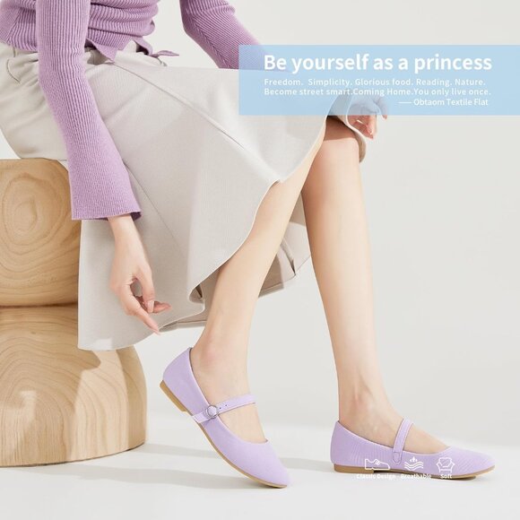 Obtaom Women Purple Polyester Round Toe Comfortable Classic Strap Ballet Flat - Picture 5 of 6